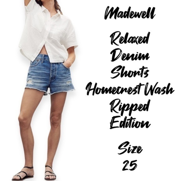 Madewell size 25 Relaxed Denim Shorts vintage distressed ripped Homecrest Wash - Picture 2 of 8